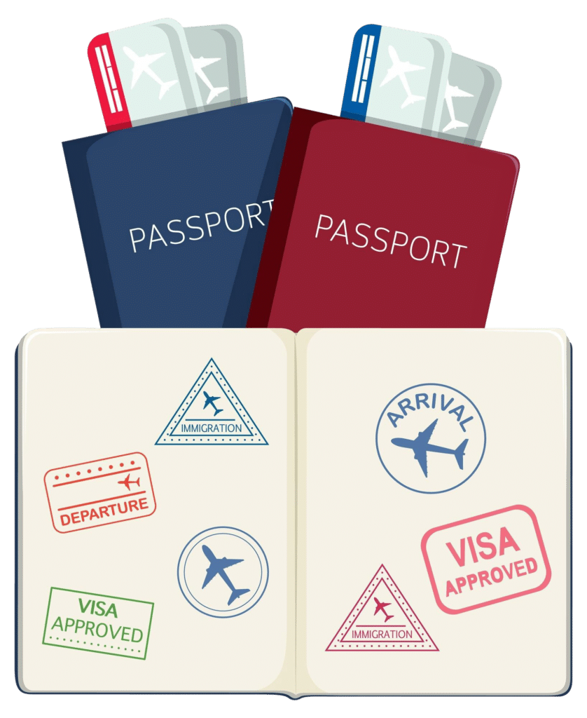 passport with flight tickets white background